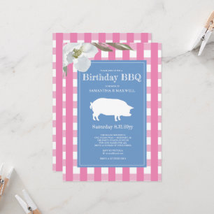 Gingham en Pig Pink Birthday Kaart