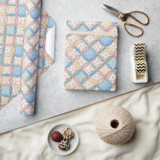 Gingham en Print Kathedraalraam Quilt Ontwerp Cadeaupapier (Crafts)