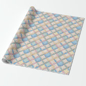 Gingham en Print Kathedraalraam Quilt Ontwerp Cadeaupapier (Uitgerold)