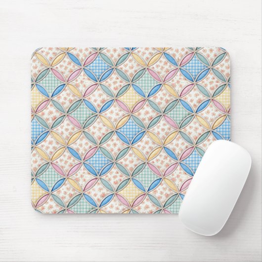 Gingham en Print Kathedraalraam Quilt Ontwerp Muismat (Met muis)
