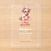 Gingham en Strawberry Berry Sweet Baby shower Acryl Uitnodigingen (Voorkant)