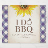 Gingham en Sunflower I Do BBQ Sparkling Wijnetiket (Enkel label)