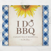 Gingham en Sunflower I Do BBQ Sparkling Wijnetiket (Enkel label)