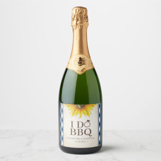 Gingham en Zonnebloem Ik Doe BBQ Sparkling Wijnetiket (Voorkant)
