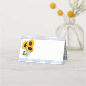 Gingham en Zonnebloemen Trouwgevouwen Place Card Plaatskaartje (Voorkant)