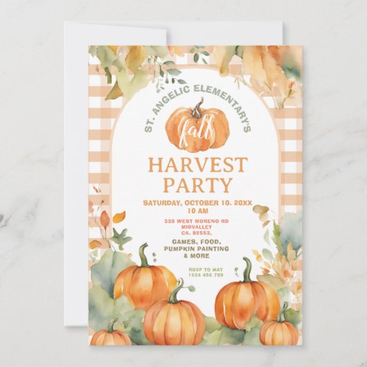 Gingham Fall Festival Invitation Harvest Party Kaart (Voorkant)