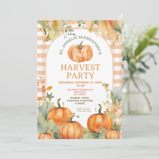 Gingham Fall Festival Invitation Harvest Party Kaart (Staand voorkant)