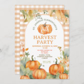 Gingham Fall Festival Invitation Harvest Party Kaart (Voorkant / Achterkant)