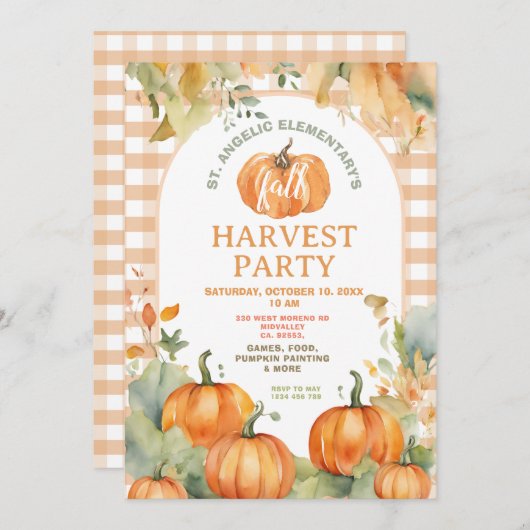 Gingham Fall Festival Invitation Harvest Party Kaart (Voorkant / Achterkant)