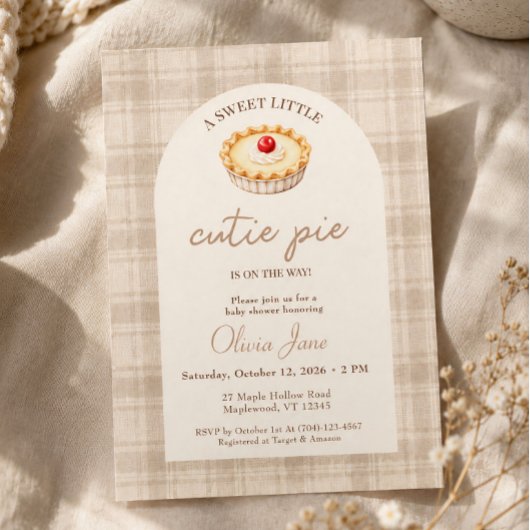 Gingham Fall Little Cutie Pie Cherry Baby Shower Kaart