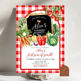 Gingham Farmer's Market Gender First Birthday Kaart