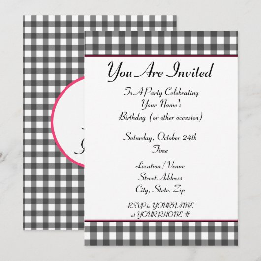 Gingham-feestuitnodiging Kaart (Voorkant / Achterkant)