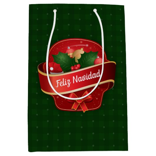 Gingham Feliz Navidad Medium Cadeauzakje (Voorkant)