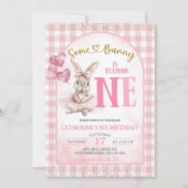 Gingham Floral Ballerina Bunny First Birthday Kaart (Voorkant)