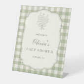 Gingham Floral Bow Baby Shower Welcome Sign Reclamebord Met Voetstuk (Voorkant)