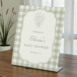 Gingham Floral Bow Baby Shower Welcome Sign Reclamebord Met Voetstuk