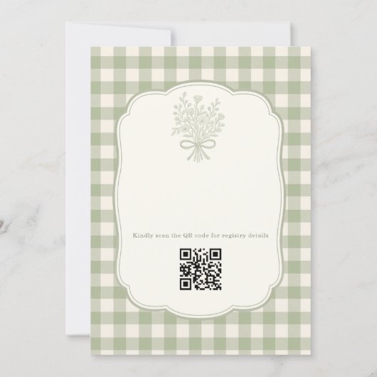 Gingham Floral Bow Bridal Luncheon QR Code Kaart (Achterkant)