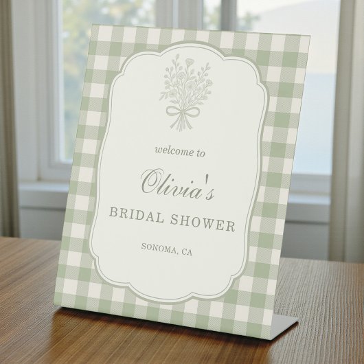 Gingham Floral Bow Bridal Shower Welcome Sign Reclamebord Met Voetstuk