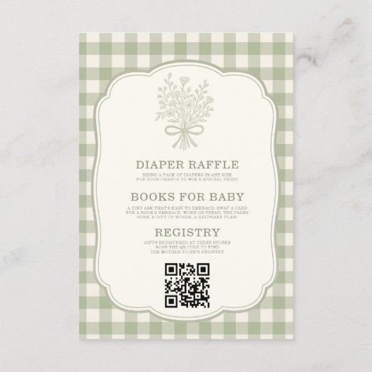 Gingham Floral Bow QR Code All in One Baby Shower Kaart (Achterkant)