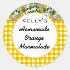 Gingham floral sinaasappel marmelade label