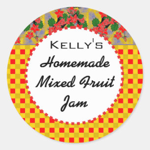 Gingham florale gemengde fruitjam label