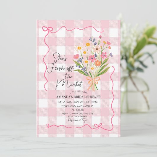 Gingham Flowers van het Vrijgezellenfeest Kaart (Staand voorkant)