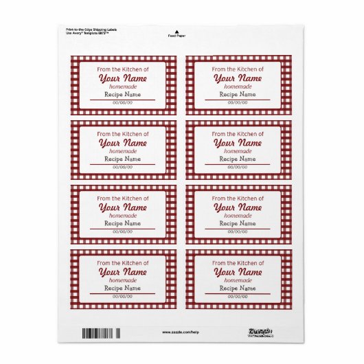 Gingham Food Label (Full Sheet)