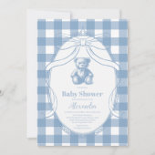 Gingham Franse teddybeer baby shower Kaart (Voorkant)