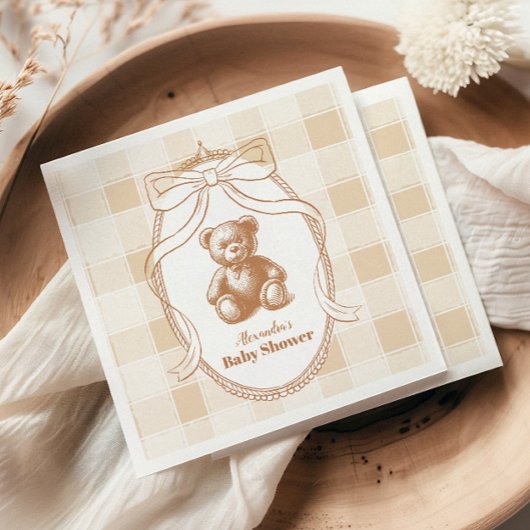 Gingham Franse teddybeer baby shower Servet
