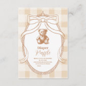 Gingham Franse Teddydbeer Luiers Raffle Informatiekaartje (Voorkant)