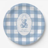 Gingham French Teddy Bear-Baby shower Papieren Bordje (Voorkant)