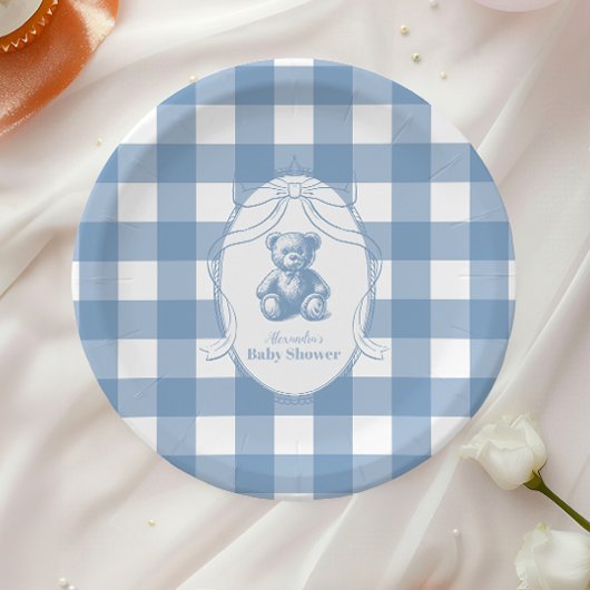 Gingham French Teddy Bear-Baby shower Papieren Bordje