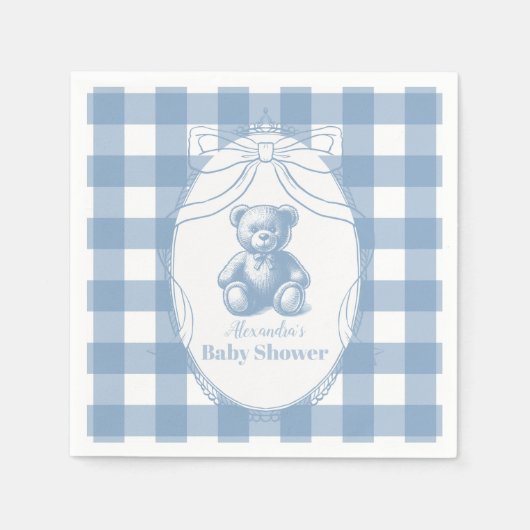 Gingham French Teddy Bear-Baby shower Servet (Voorkant)