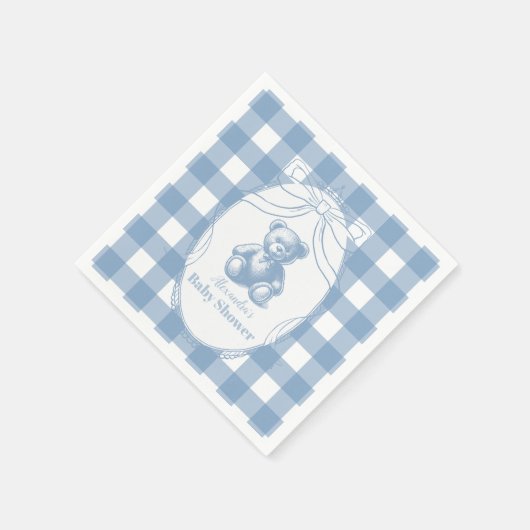 Gingham French Teddy Bear-Baby shower Servet (Hoek)