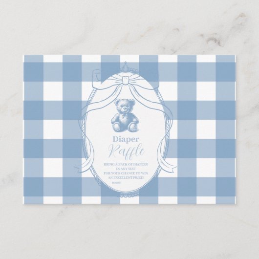 Gingham French Teddy Bear Diapper Raffle Informatiekaartje (Voorkant)