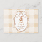 Gingham French Teddy Bear Diapper Raffle Informatiekaartje (Voorkant)