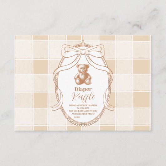 Gingham French Teddy Bear Diapper Raffle Informatiekaartje (Voorkant)