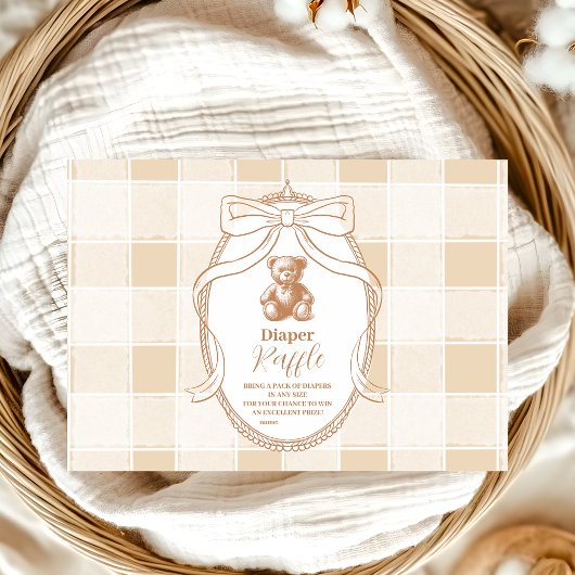 Gingham French Teddy Bear Diapper Raffle Informatiekaartje