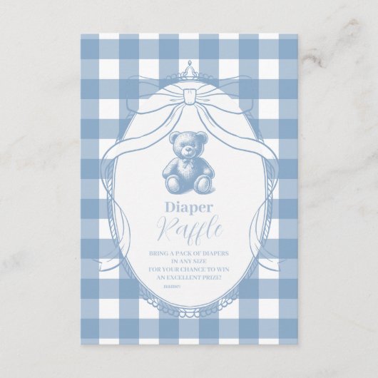 Gingham French Teddy Bear Diapper Raffle Informatiekaartje (Voorkant)