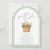 Gingham Fresh off Market Script Bruiloft Arch Kaart (Voorkant)