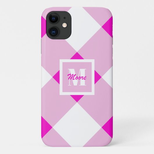 Gingham - Fuchsia Pink en Pastel Pink Phone Case (Achterkant)