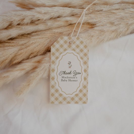 Gingham Gans Baby Shower Bedankkaartje Cadeaulabel
