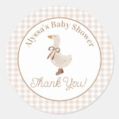 Gingham Gans Babyshower Stickers in Beige (Voorkant)