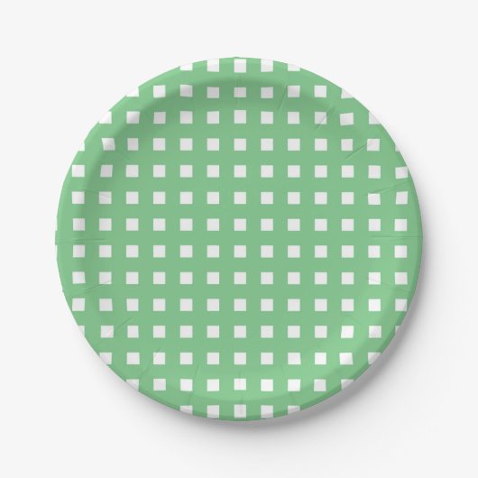 Gingham Gecontroleerde Stem Green Paper-Borden Papieren Bordje (Voorkant)