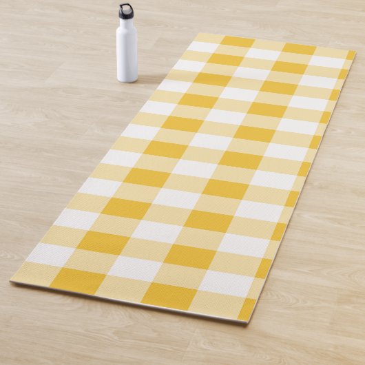 Gingham geel en wit patroon yogamat (In situ)