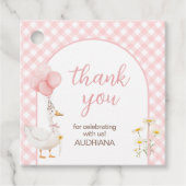 Gingham Gekke Goose Birthday Party Square Bedankjes Labels (Voorkant)