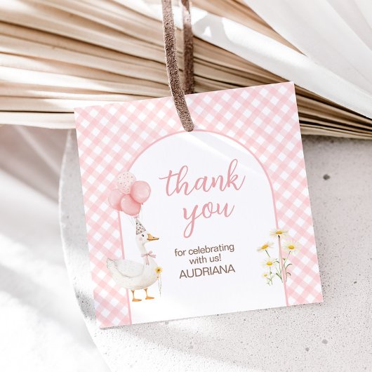 Gingham Gekke Goose Birthday Party Square Bedankjes Labels