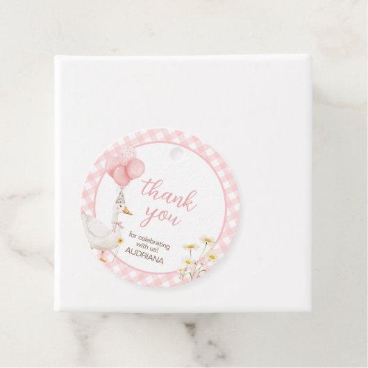 Gingham Gekke Goose Verjaardag Party Ronde Bedankjes Labels (In situ)