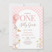 Gingham Gekke Goose Verjaardagsfeest Kaart (Voorkant)