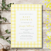 Gingham gele baby shower uitnodiging